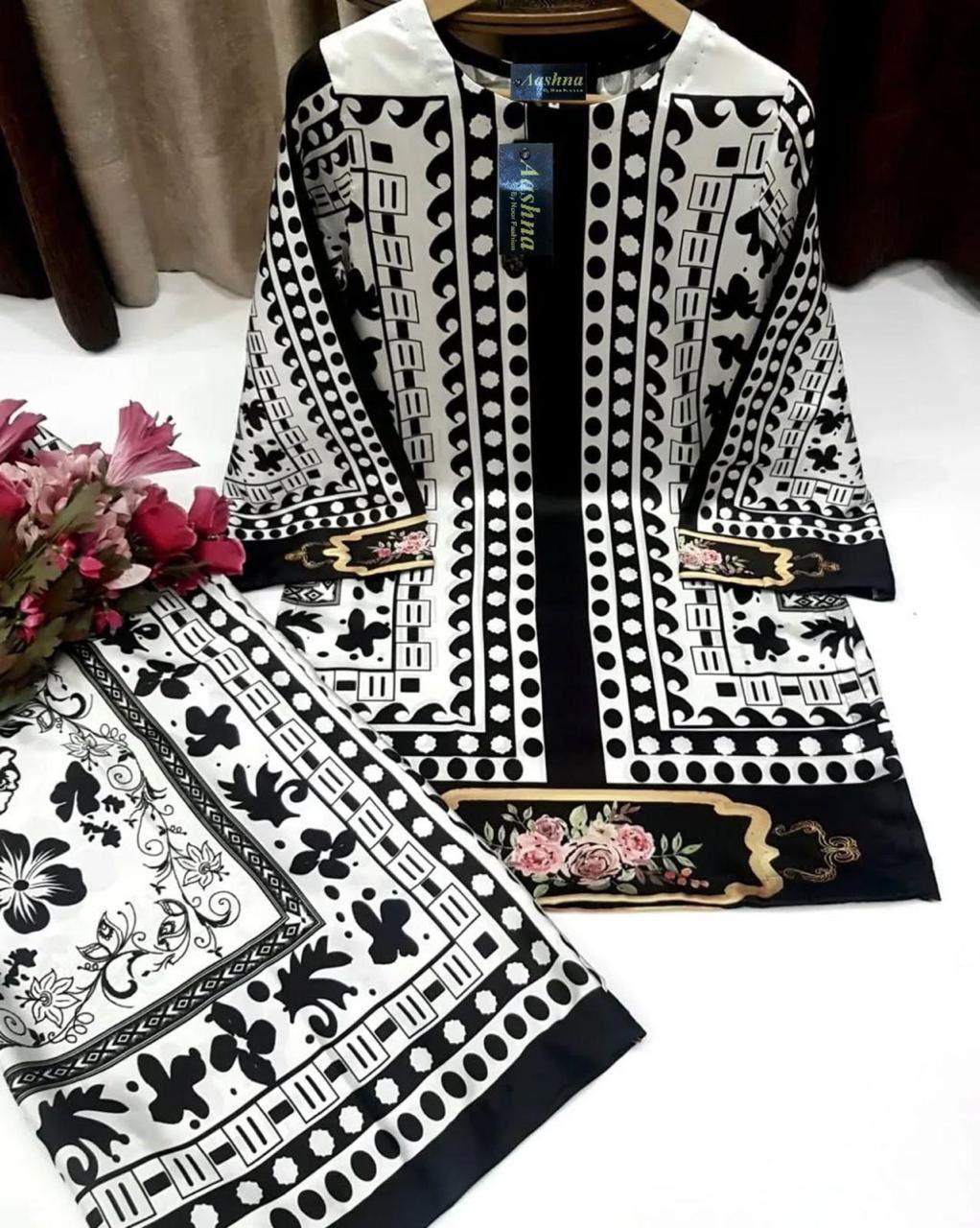 2 pcs Women's Stitched Swiss Lawn Printed Co- Ord Set