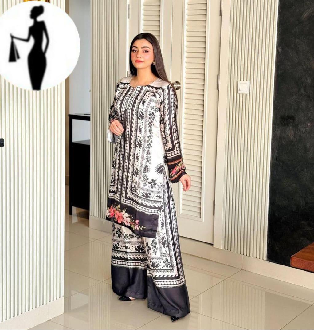 2 pcs Women's Stitched Swiss Lawn Printed Co- Ord Set