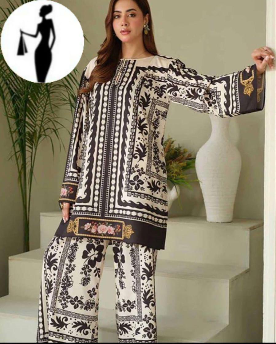 2 pcs Women's Stitched Swiss Lawn Printed Co- Ord Set