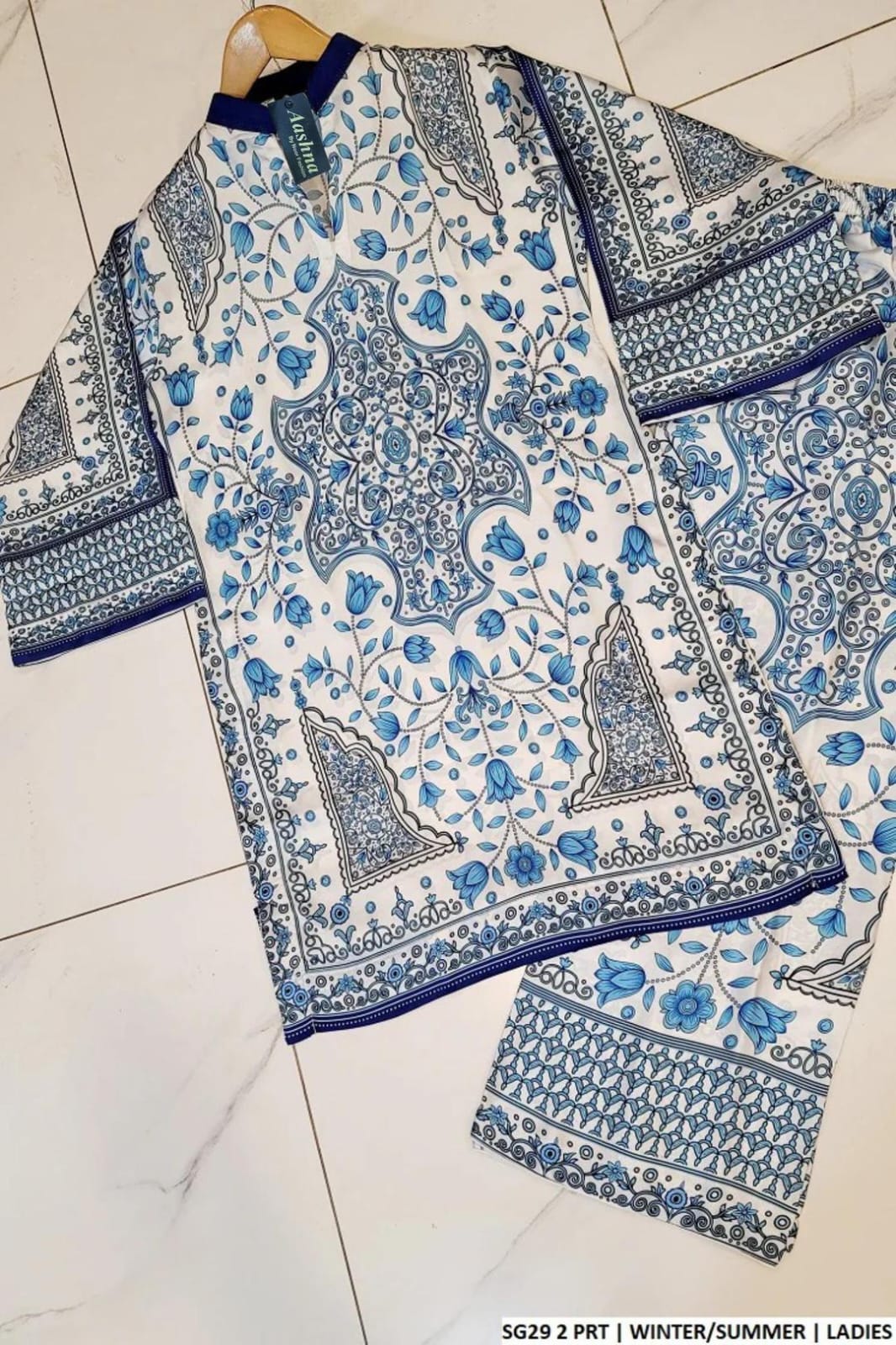 2 pcs women's stitched swiss lawn co- ord set