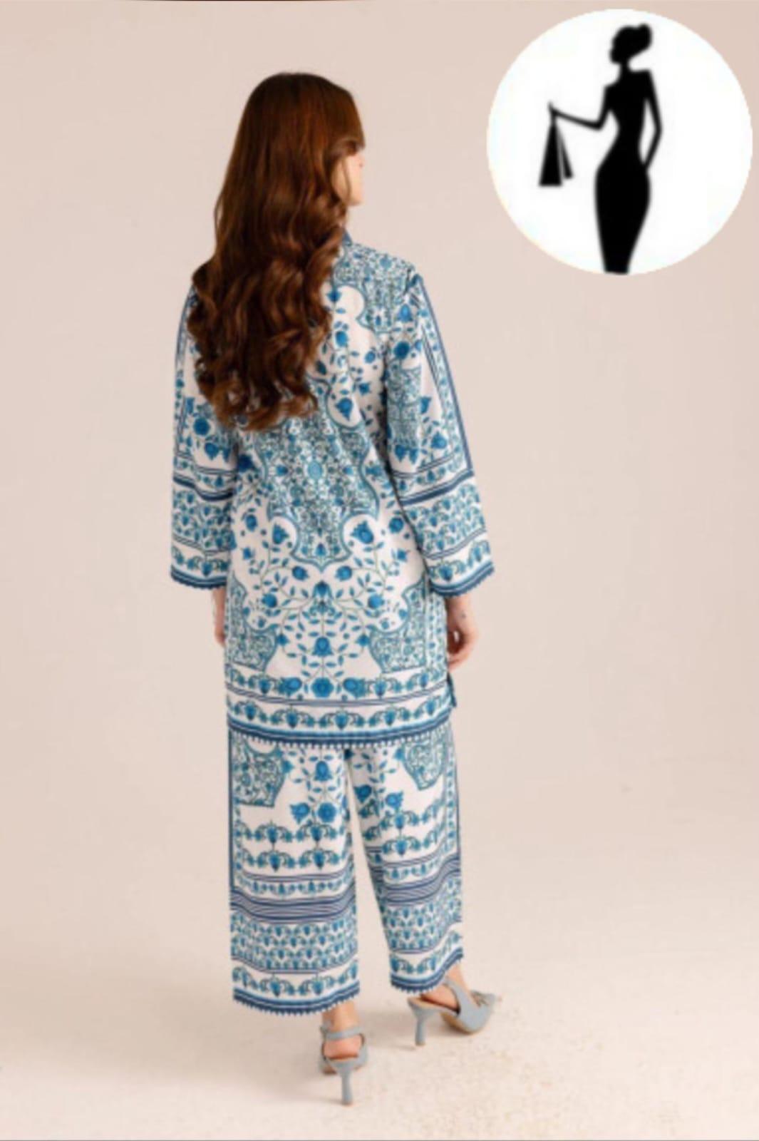 2 pcs women's stitched swiss lawn co- ord set