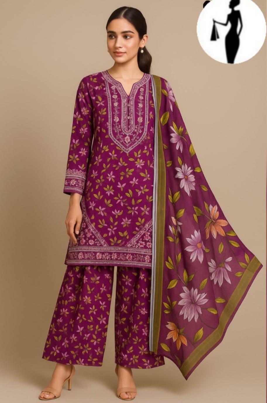 3 pcs women's stitched Lawn sequines Embroidered suit