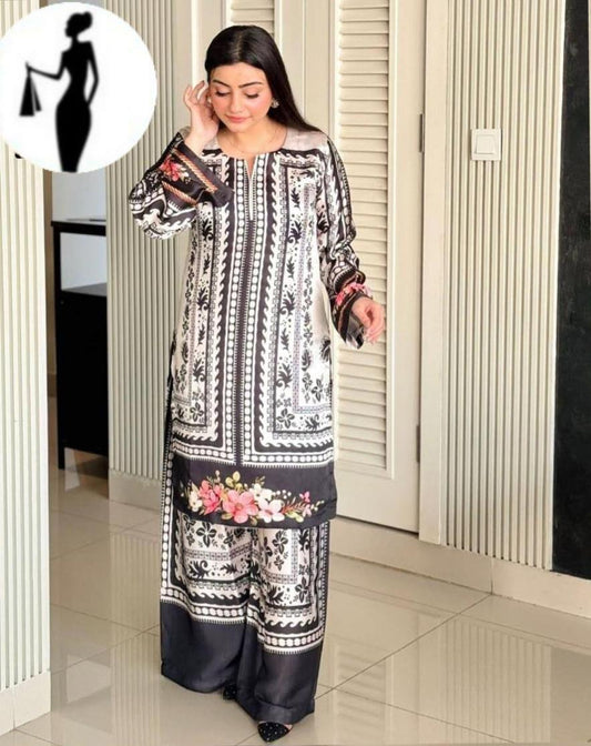 2 pcs Women's Stitched Swiss Lawn Printed Co- Ord Set