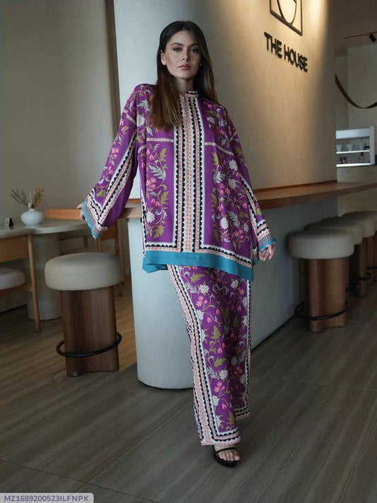 2 pcs women's stitched swiss Lawn printed co- ord set