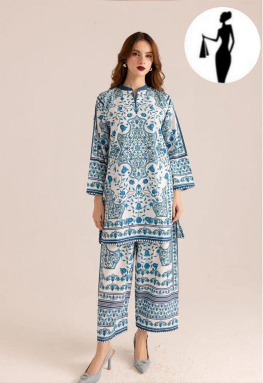 2 pcs women's stitched swiss lawn co- ord set