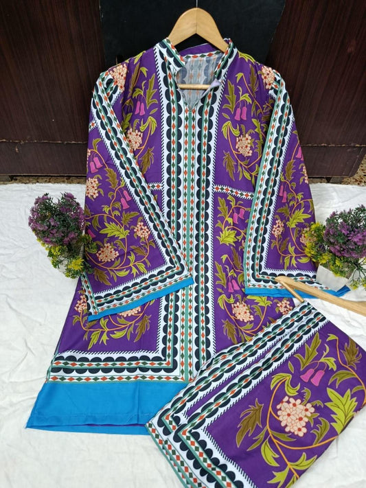 2 pcs women's stitched swiss Lawn printed co- ord set