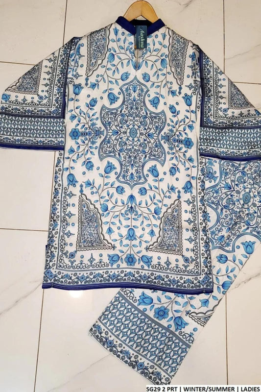 2 pcs women's stitched swiss lawn co- ord set
