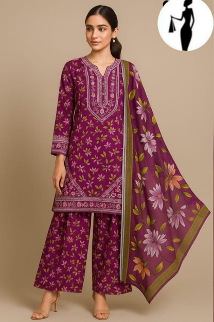 3 pcs women's stitched Lawn sequines Embroidered suit